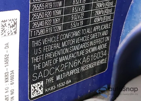 2019 Jaguar F-Pace 20D Prestige z USA, uszkodzony, nr VIN SADCK2FN6KA616034